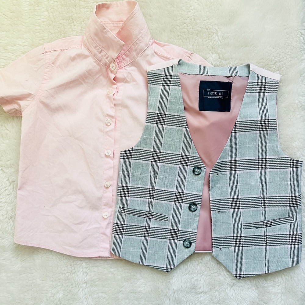 Grey Check Waistcoat and Pink Shirt Set Toddler 1.5T-2 T - Picture 6 of 13